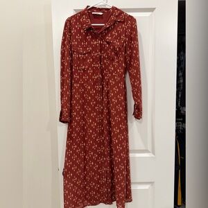 Lucky Brand Women's Southwestern Long Sleeve Collared Button Up Midi Dress Sz 4